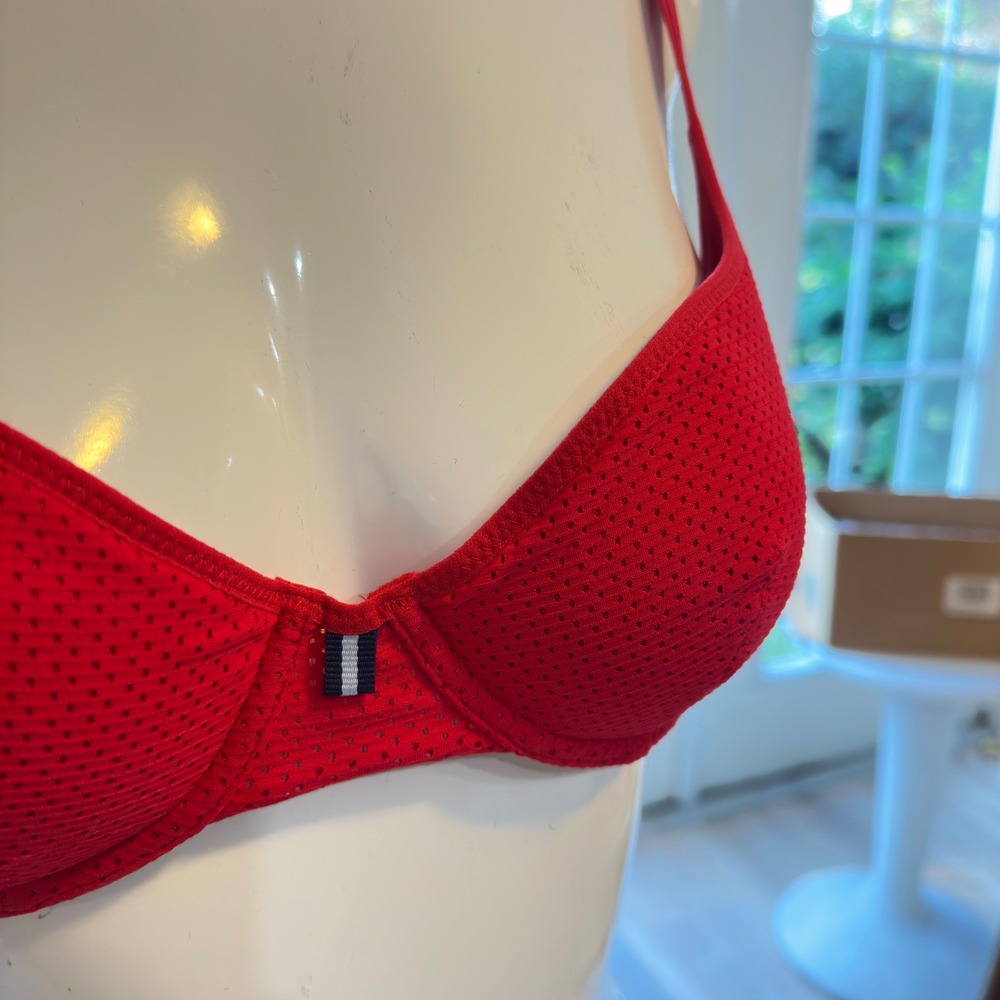 Women'secret Bra Red Mesh Underwire Sporty Striped Detail 34B 90B